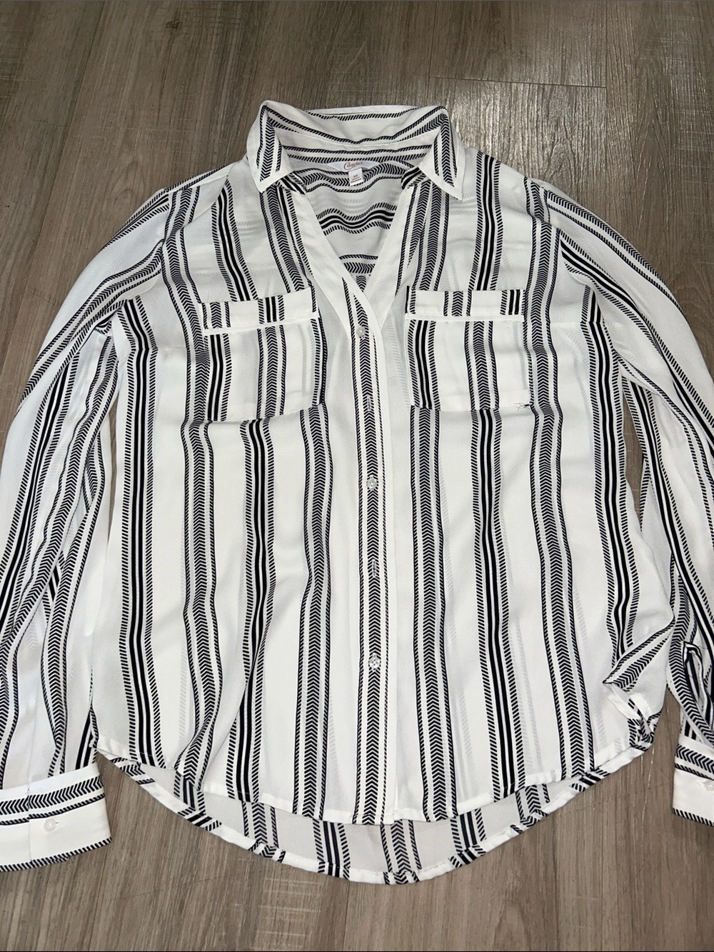 White and Black Striped Button-Up Shirt